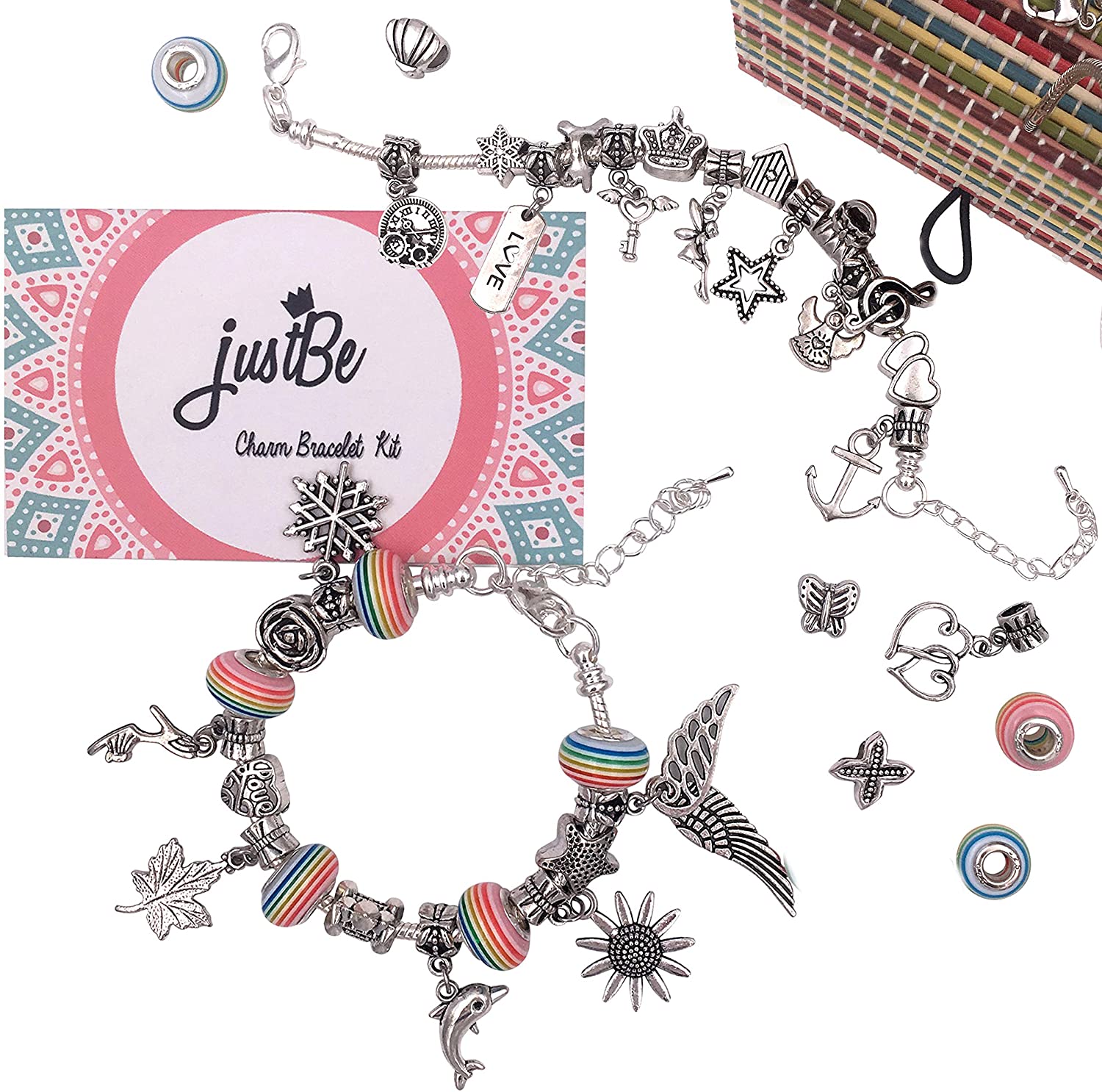 Charm Bracelet Making Kit DIY Craft European Bead Silver Plated Snake Chain Jewelry Gift Set For Girls Teens
