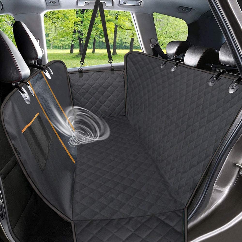 Dog Car Seat Cover, Waterproof Pet Seat Cover with Mesh Visual Window & Seat Belt Opening & Storage Pockets, Wear Proof Dog Back Seat Hammock for Cars, Trucks and SUV 147 x 137 cm