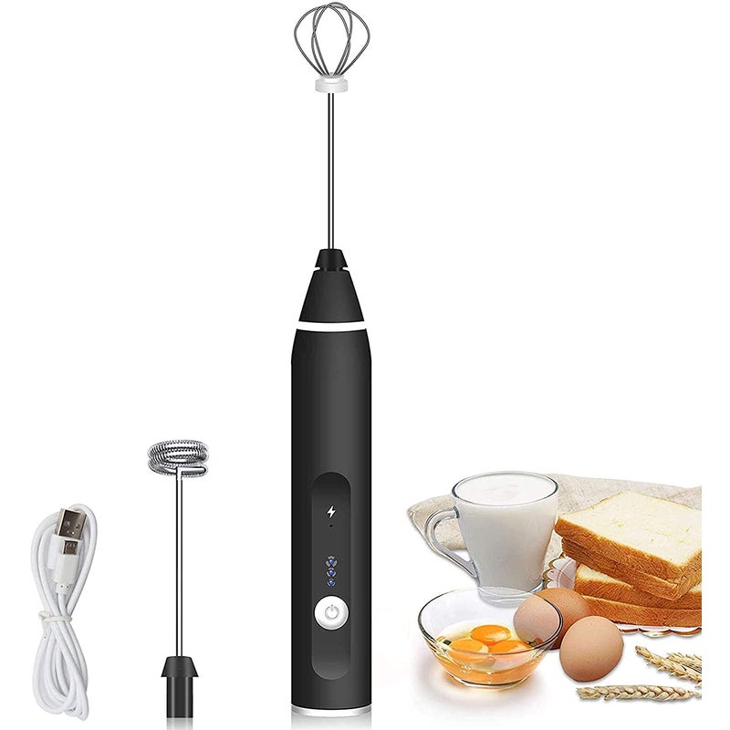Coffee Frother Handheld, USB-Rechargeable Hand Frother with 2 Stainless Whisks, 3-Speed Adjustable Handheld Milk Frother for Cappuccinos, Hot
