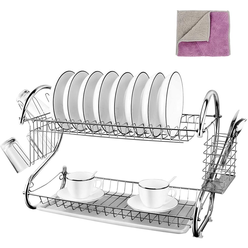 Buy Kitchen 2 Tier Dish Rack Chrome Plated Dish Drying Rack Organizer