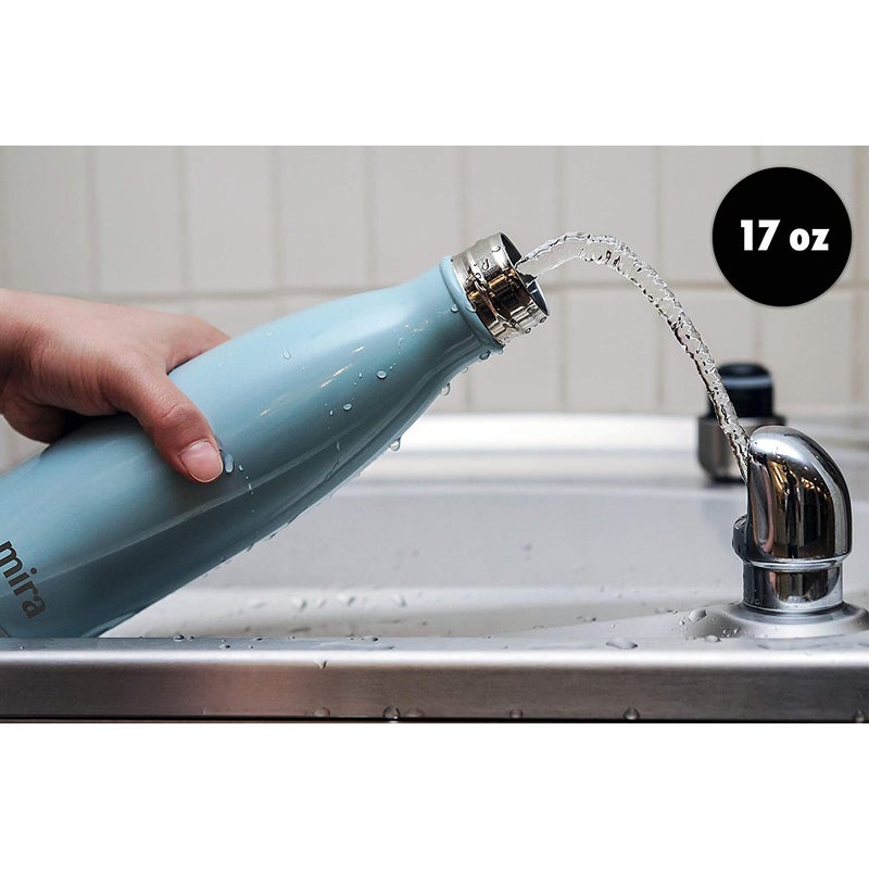 Mira 17 oz Stainless Steel Vacuum Insulated Water Bottle | Leak-Proof Double Walled Powder