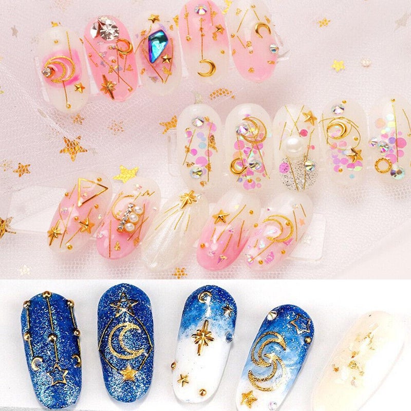 Mix Gold Nail Art Rivet Star Moon Pearl Rhinestones Gems 3D Decoration  Manicure