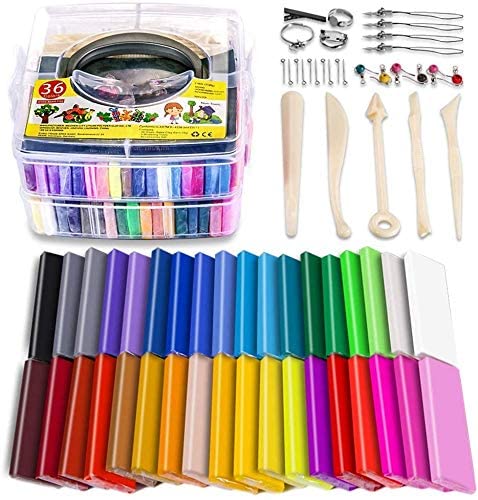 Polymer Clay Starter Kit, 36 Colors Oven Bake Clay, Baking Modeling Clay, DIY Craft Clay, 5 Sculpting Tools, Accessories, and Storage Box. 36 Blocks(1 oz/Piece)