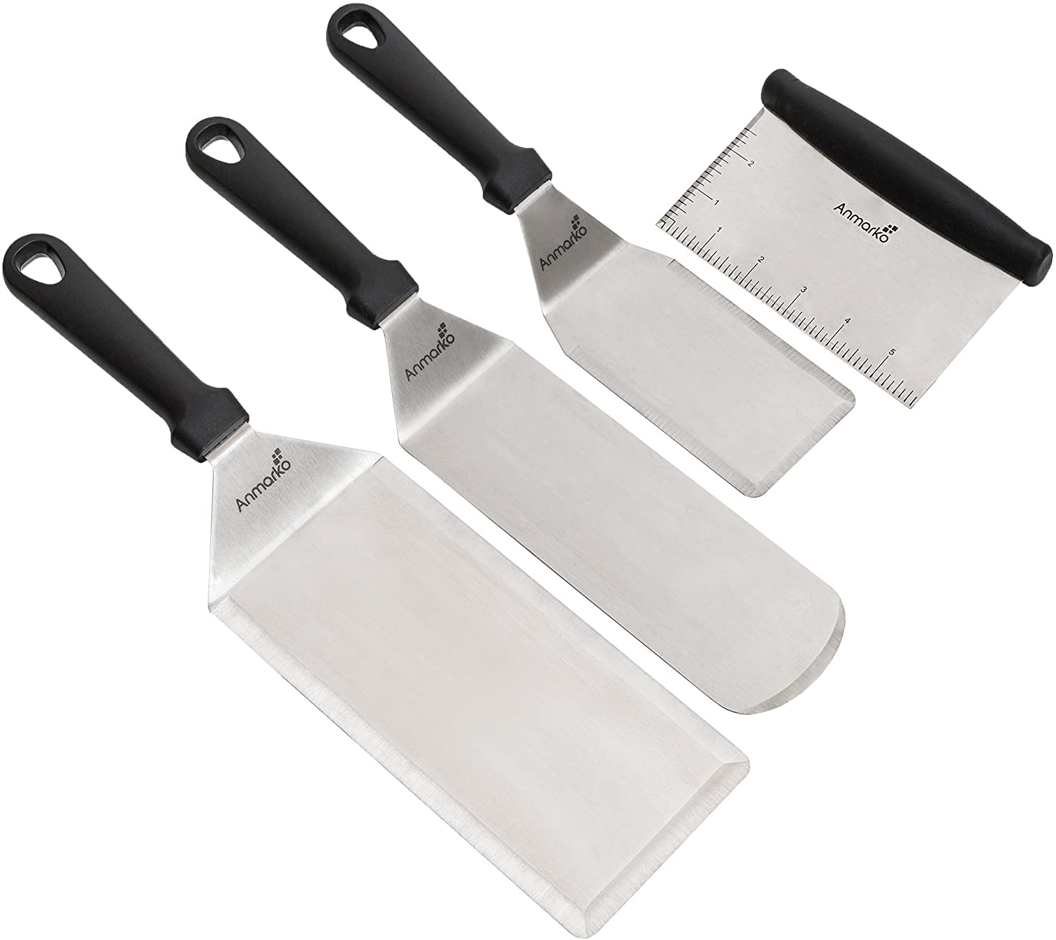 Stainless Steel Metal Spatula Set Griddle Scraper Flat Spatula Pancake Flipper Hamburger Turner Metal Utensil great for BBQ Grill Flat Top Cast Iron Griddle Accessories Commercial Grade