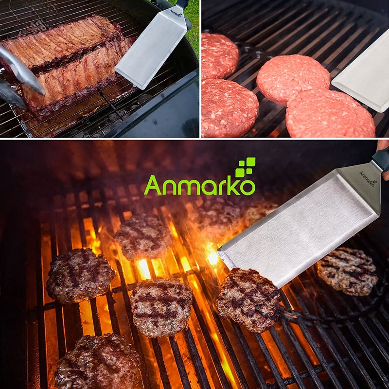 Anmarko Professional Spatula Set - Stainless Steel Pancake Turner and Griddle Scraper 4x8 inch Oversized Hamburger Turner Great for