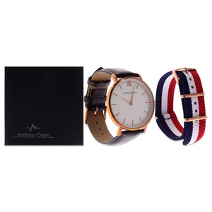 AO-102 Gold-Black Leather Strap Watch by Andreas Osten for Unisex - 1 Pc Watch