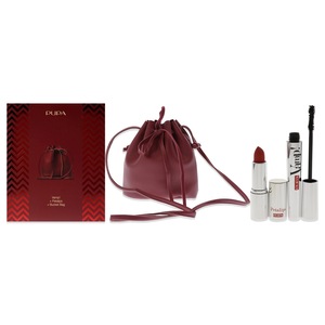 Pupa Milano Vamp! Mascara and Petalips Set For Women 3 Pc 0.32oz Vamp! Mascara - 100 Black, 0.123oz Lipstick - 015, Bucket Bag