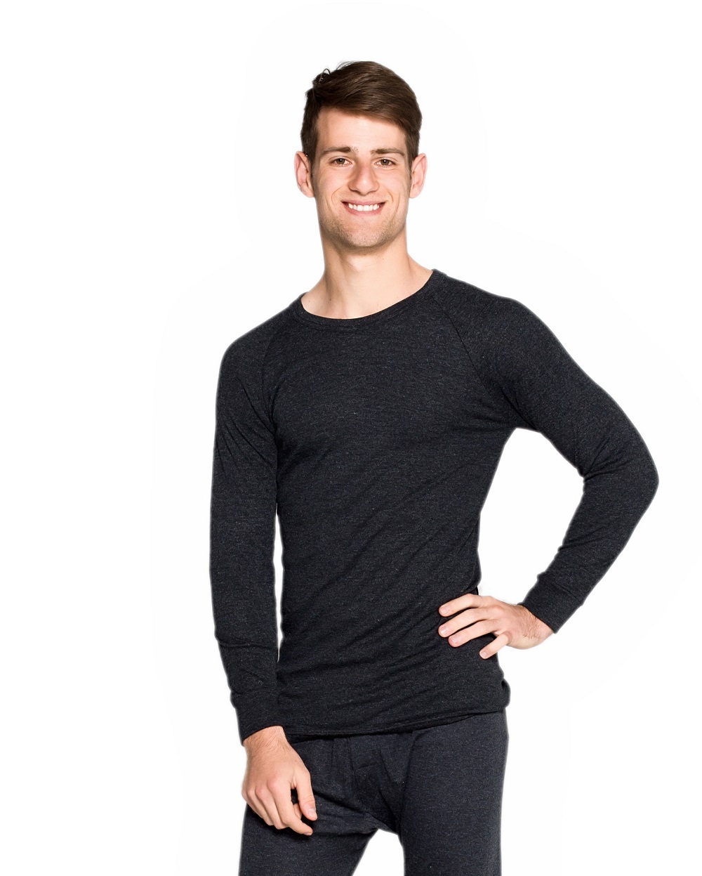 Buy 2 Pack Mens Wool Blend Thermal Underwear Long Sleeve Top Black