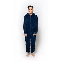 Boys Size 10-16 Navy Blue Shark Winter Fleece Hooded One Piece Jumpsuit