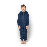 Boys Size 3-8 Navy Blue Shark Winter Fleece Hooded One Piece Jumpsuit