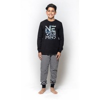Boys Sizes 8-14 Black Never Mind Long Set PJS Pyjamas 