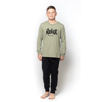 Boys Sizes 8-14 Khaki Relax Long Set PJS Pyjamas 