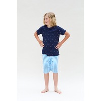 Boys Sizes 9-16 Navy Blue HL Print Cotton Short Sleeve PJS Pyjamas HL