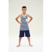 Boys Sizes 9-16 Navy Blue Stripe Cotton Singlet PJS Pyjamas HL