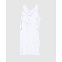 Boys Tradie 3 Pack Sizes 2-10 Cotton Singlets Plain White Ribbed (SC3)