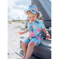 Girls Size 1-3 Bathers Full Rash Suit Set with Hat Aqua Floral
