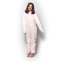 Girls Size 10-16 Pink Star Bear Winter Fleece Hooded One Piece Jumpsuit
