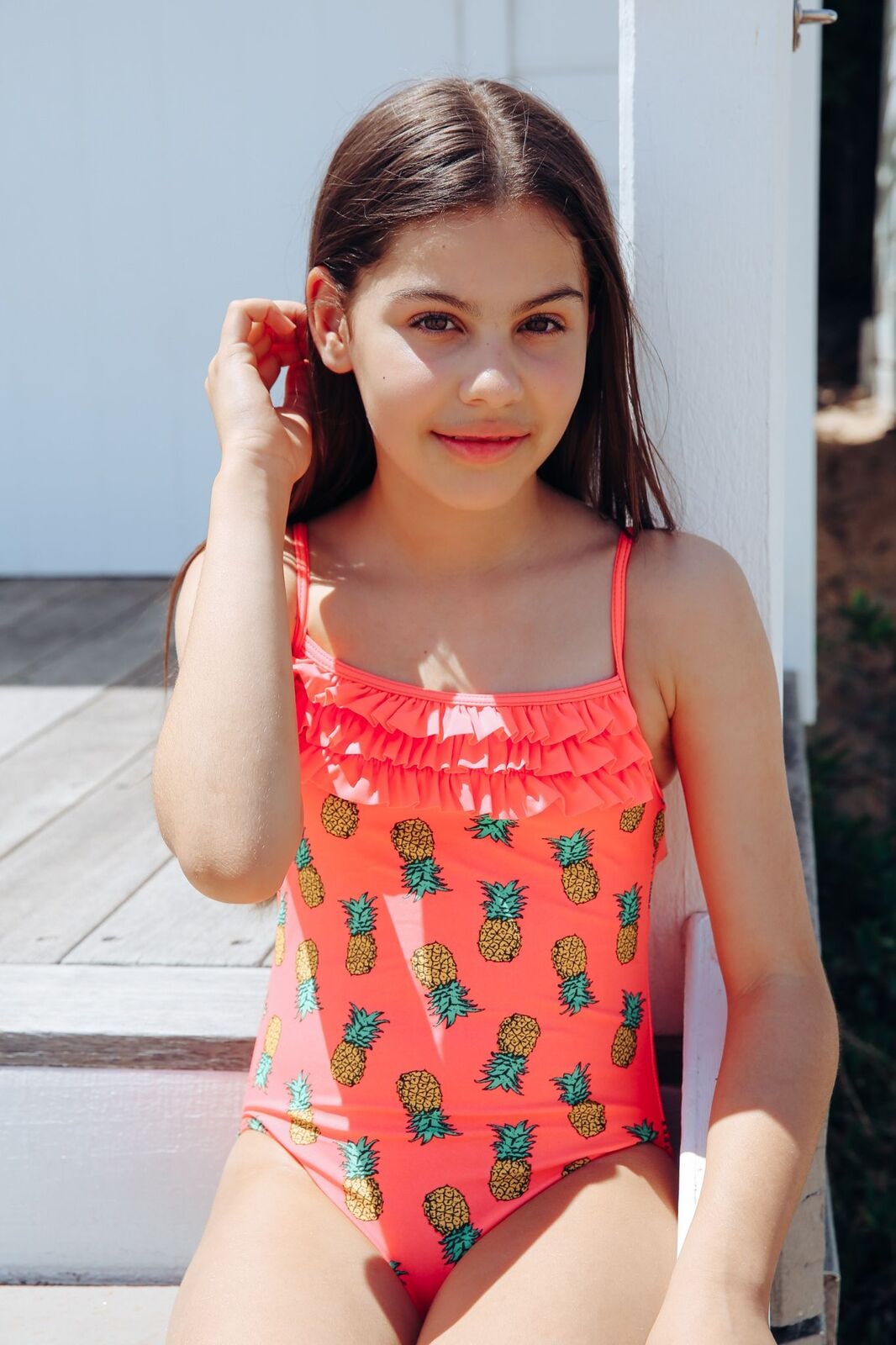 Buy Girls Size 4 7 Bathers Swimsuit Coral Pineapple Print MyDeal