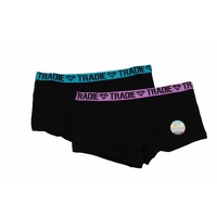 Girls Tradie 2 Pack Sizes 6-16 Cotton Underwear School Shortie Briefs Black Essence (SL2)