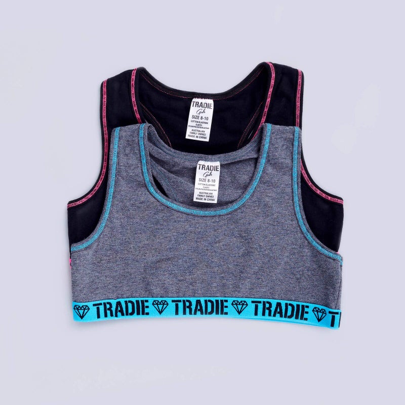 Buy Girls Tradie 2 x 2 Pack Cotton Crop Top Sports Core Design (SJ2 ...