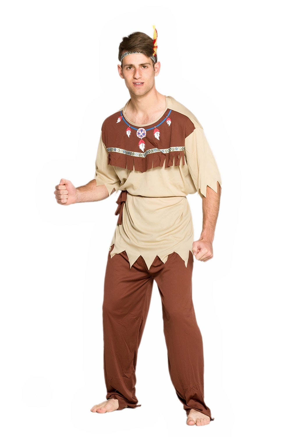 HT Mens Native Indian Chief Brave Warrior Costume Fancy Dress