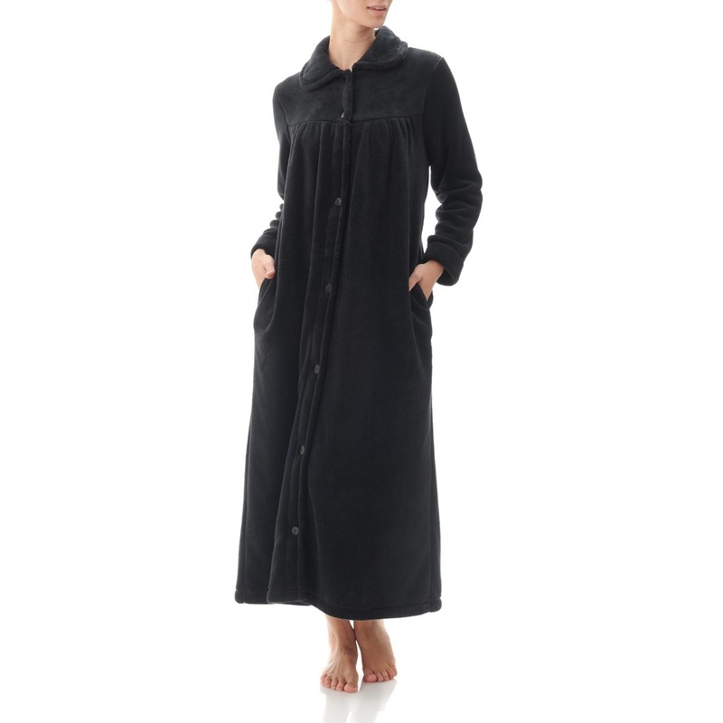 Buy Ladies Givoni Black Long Luxury Button Dressing Gown Robe (GL40