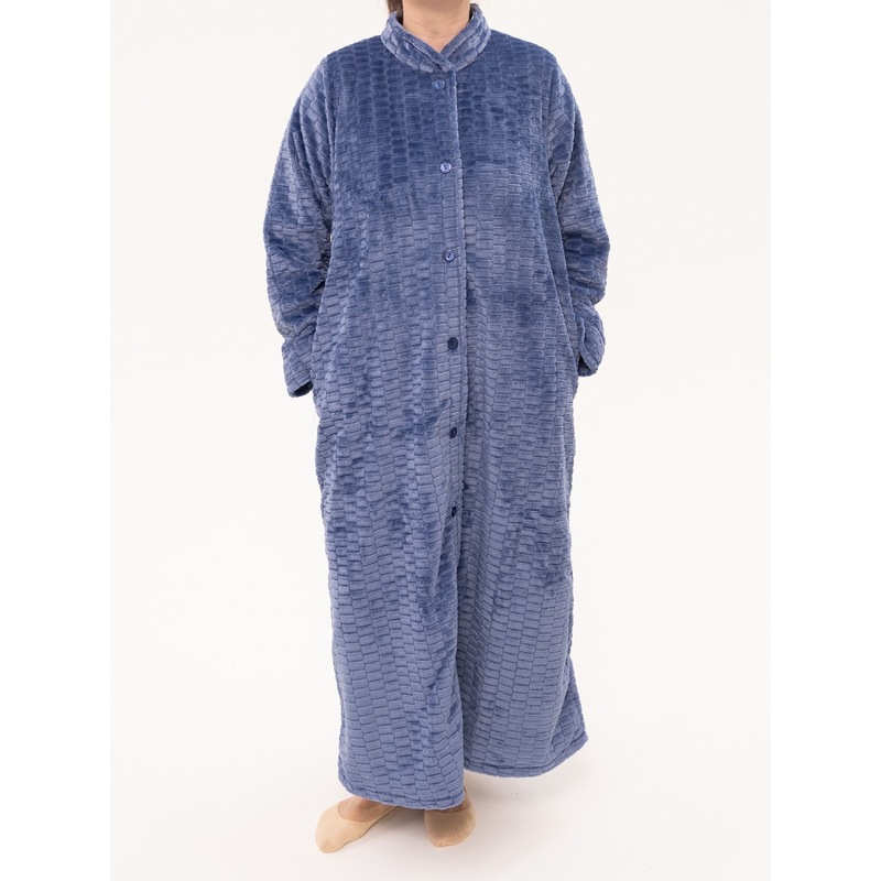 Buy Ladies Givoni Blue Luxury Long Button Dressing Gown Robe (45 Blueberry) MyDeal