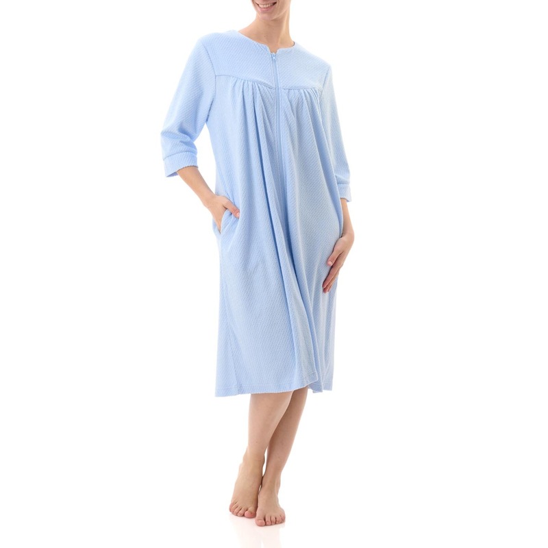 Buy Ladies Givoni Blue Zip Front Cotton Towelling Dressing Gown Robe 3/