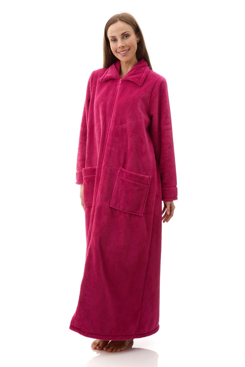 Buy Ladies Givoni Luxury Fleece Long Length Zip Dressing Gown Bath Robe ...
