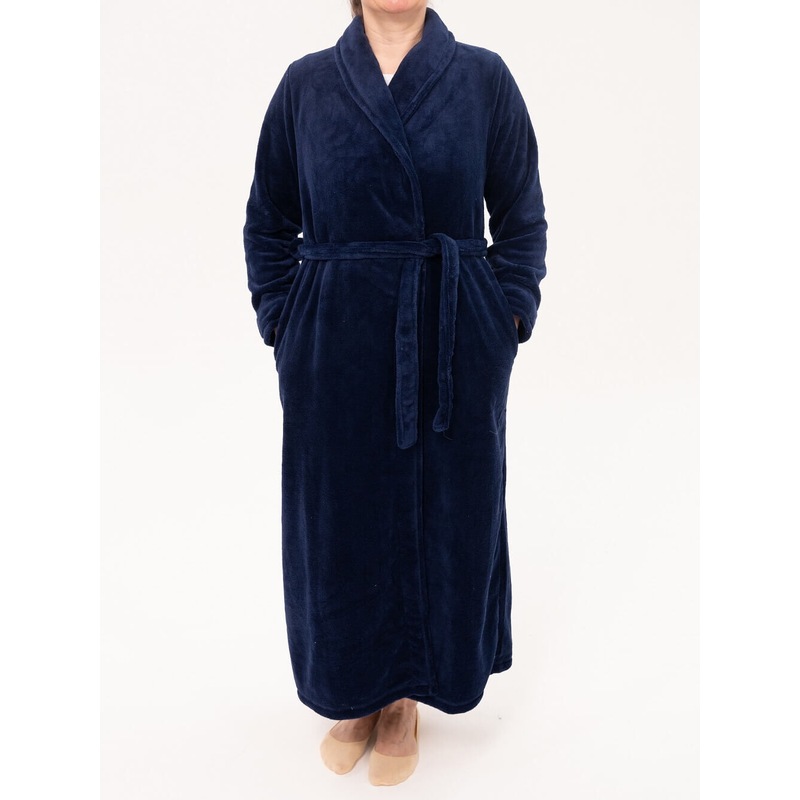 Buy Ladies Givoni Navy Blue Long Length Wrap Dressing Gown Bath Robe ...