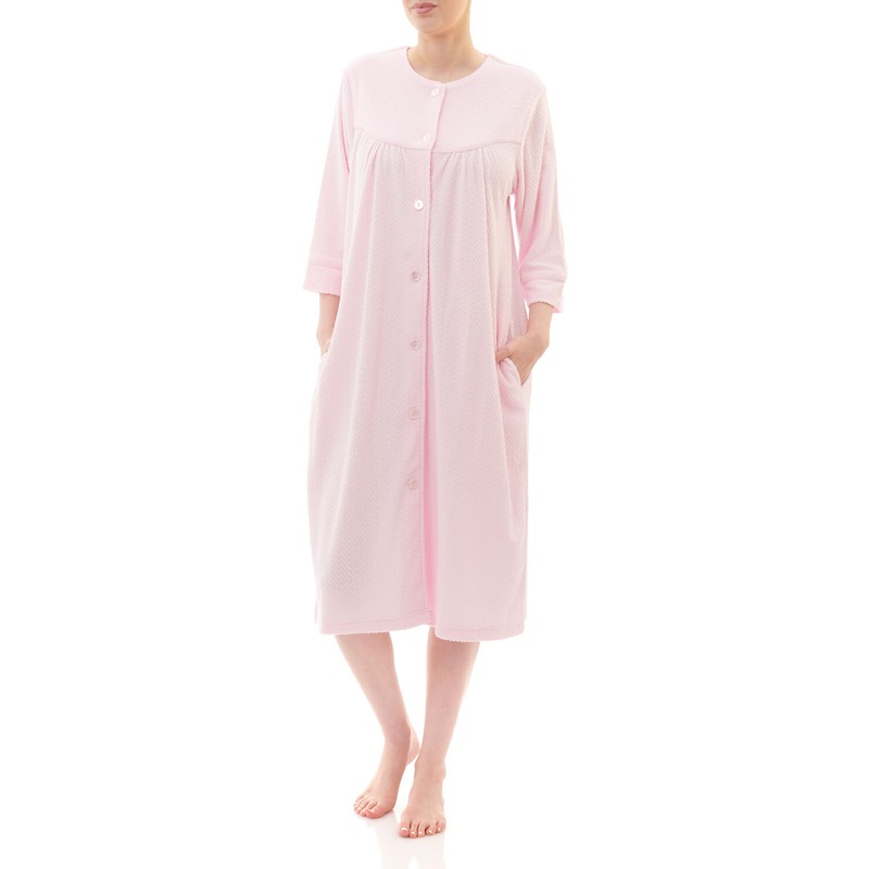 Buy Ladies Givoni Pink Button Up Cotton Towelling Dressing Gown Robe 3/