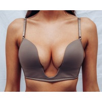 Ladies U-Bra Deep Plunge Bra Dark Beige Adjustable Removable Straps Evening