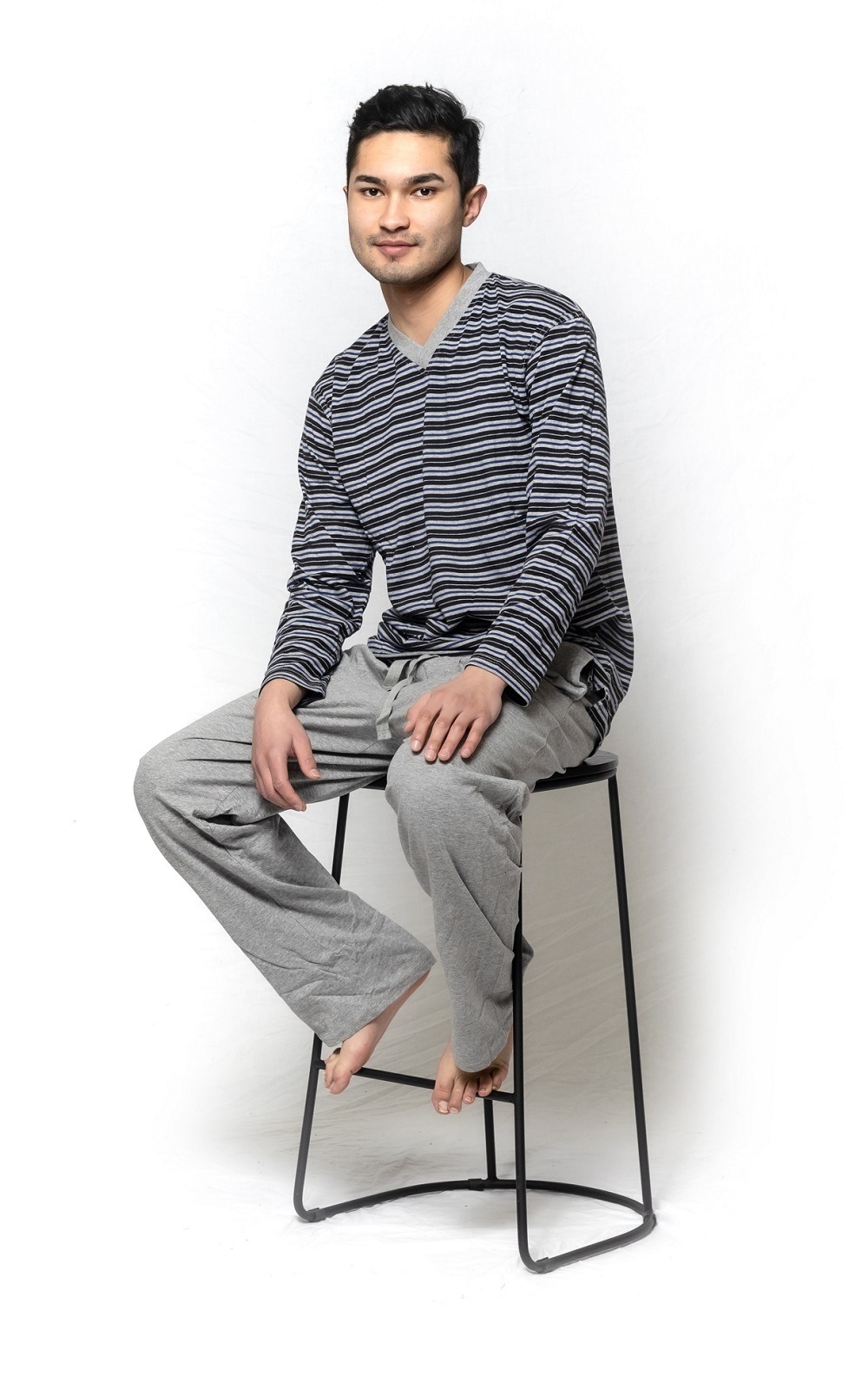 Buy Mens PJS Size S-XXL Pyjamas Pelaco Cotton Knit Long Set Grey Navy ...