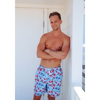 Mens S-XXL Aqua Blue Floral Print Board Short Swimmers Bathers Swimwear (1716)