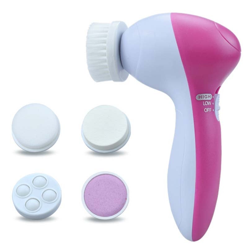 Facial Cleansing Brush Face Scrubber: Electric Exfoliating Spin Cleanser Device Waterproof Deep Cleaning Exfoliation Rotating Spa Machine - Rose Red