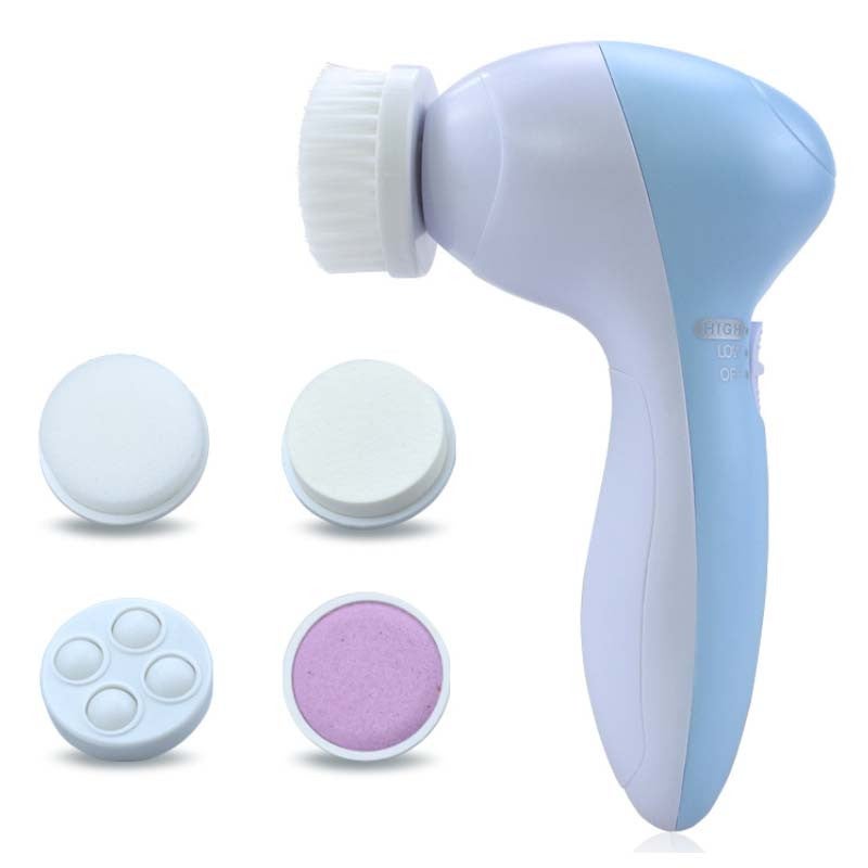 Facial Cleansing Brush Face Scrubber: Electric Exfoliating Spin Cleanser Device Waterproof Deep Cleaning Exfoliation Rotating Spa Machine - Sky Blue