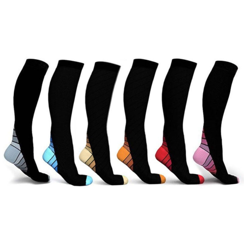 Athletic Compression Socks for Women & Men Circulation Running 6 Pairs, Black/Grey, Black/Blue, Black/Red, Black/Pink, Black/Beige, Black/Orange