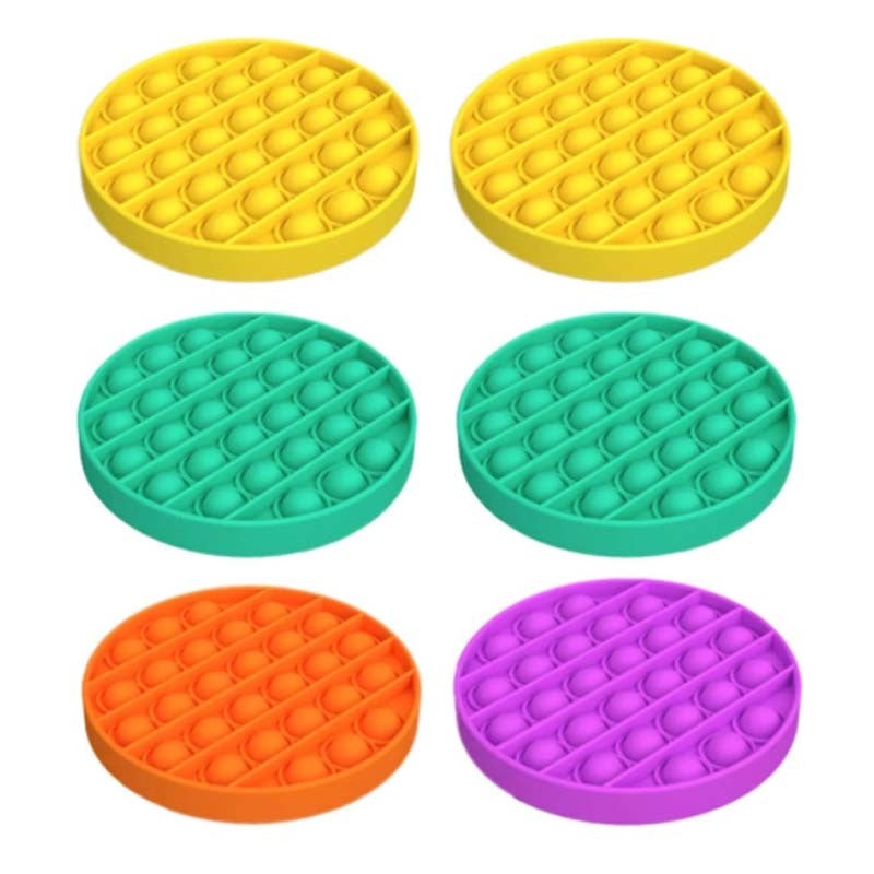 6x Kids Pop It Push Bubble Sensory Stress Relief Toy - 2x Yellow & 2x Green & 1x Orange & 1x Purple