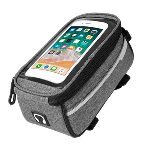 Bike Phone Front Frame Bag Bicycle Bag Waterproof Bike Phone Mount Top Tube Bag- Grey