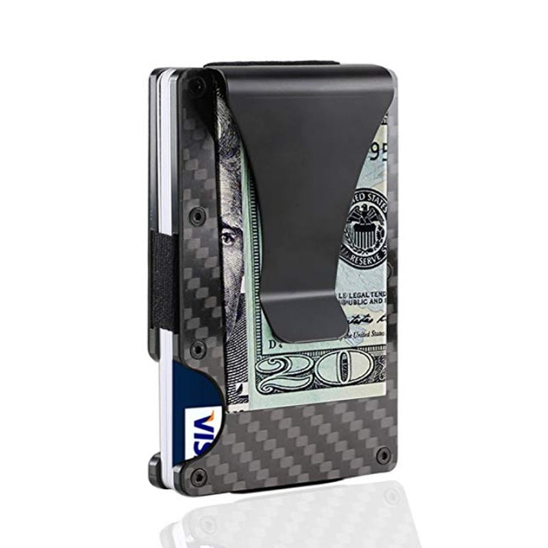 Slim Wallet For Men - RFID Blocking Front Pocket Credit Card Holder- Aluminum Metal Small Mens Wallets with Cash Strap