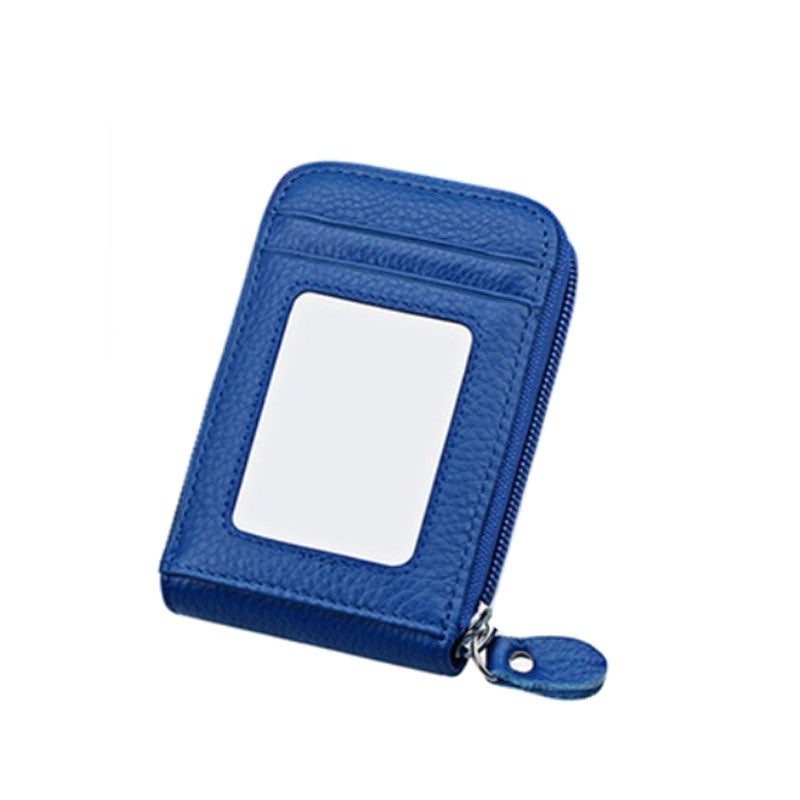 Men's Genuine Leather Card Wallet Slim Money Card Holder Minimalist Mini Bifold Wallet, Blue
