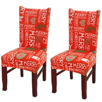 Christmas Dining Room Chair Covers Set of 2, Stretch Xmas Chair Slipcovers Protector, Spandex Washable Kitchen Parsons Chair Cover for Dining Room- Happy Christmas