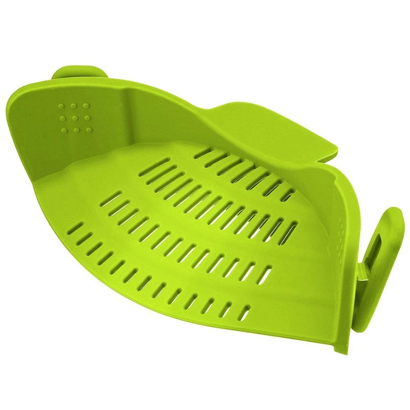 Adjustable Silicone Clip On Strainer for Pots, Pans, and Bowls - Green