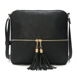 Lightweight Medium Dome Crossbody Bag Shoulder Bag with Tassel - Zipper Pocket - Adjustable Strap- Black