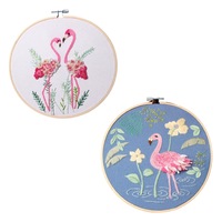 DIY Cross Stitch Embroidery Starter Kit Set for Beginners - Pack of 2 - 1x Flamingo White & 1x Blue