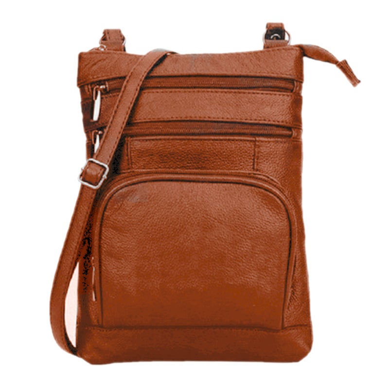 Genuine Cross Body Purse Bag, Multi-Pocket Crossbody Bags for Women - Real Leather Small Vintage Adjustable Shoulder Bag - Brown