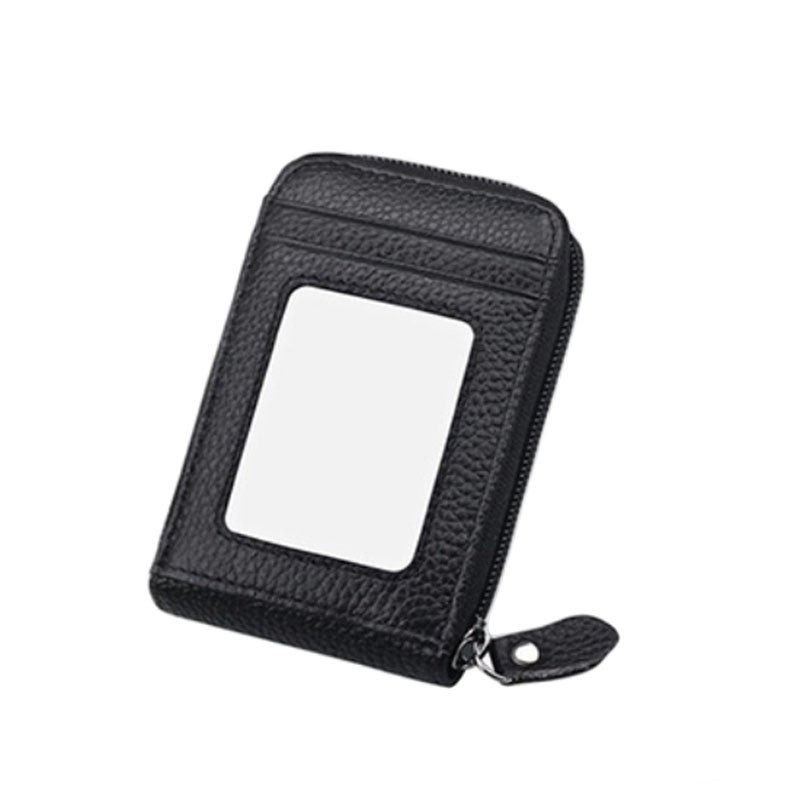Genuine Leather RFID Card Wallet - Black