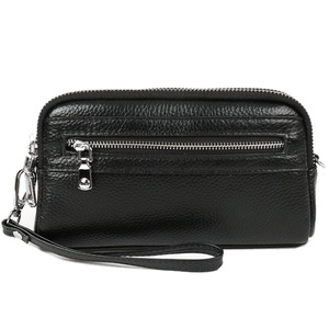 Leather Clutch Purse Wallet, Wristlet Holder Wrist Bag Pack Business Handbag- Black