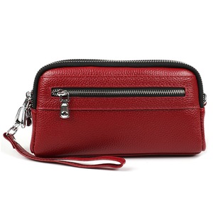 Leather Clutch Purse Wallet, Wristlet Holder Wrist Bag Pack Business Handbag- Wine Red
