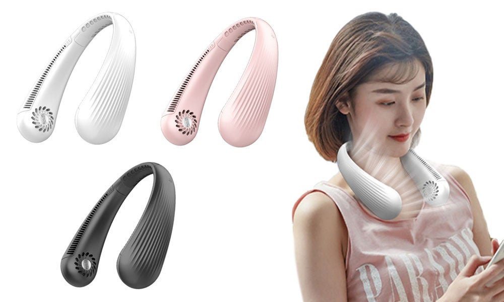 Portable Neck Fan, Hands Free Bladeless Fan, Battery Operated Wearable Personal Fan, Leafless, Rechargeable, Headphone Design- Pink